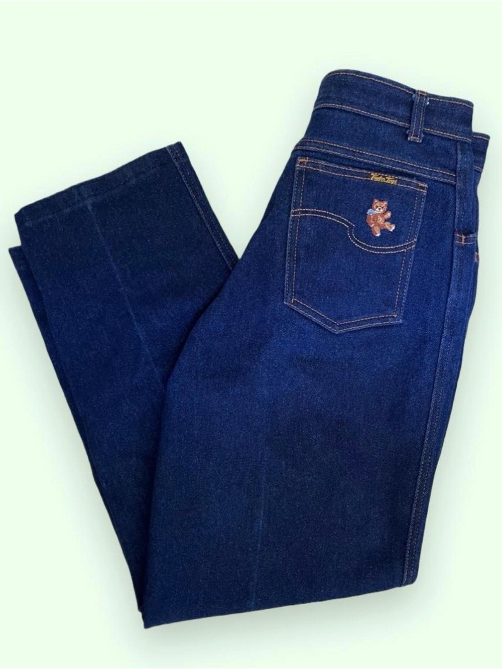 Vintage 1970s Taylor Togs Teddy Bear Embroidered High Waisted Stretchy Jeans
